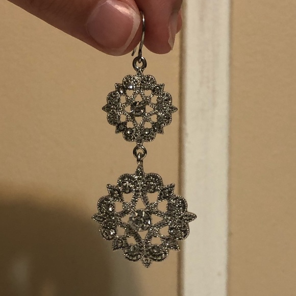 Jewelry - 2 Tier Silver Sparkly Dangly Earrings